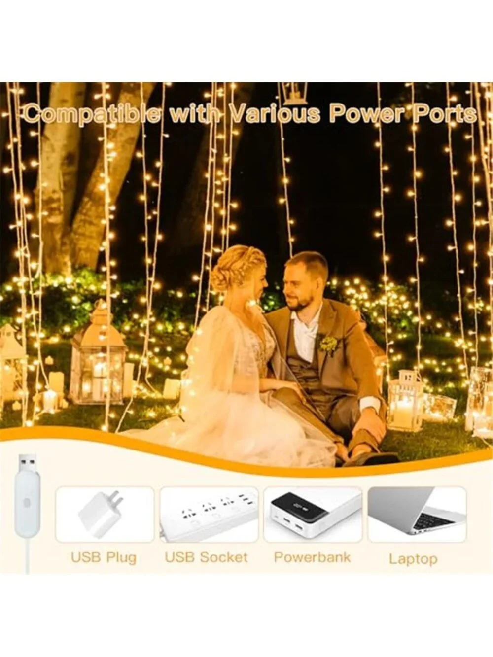 LED Curtain String Lights Warm White USB Fairy Lights Remote Waterproof